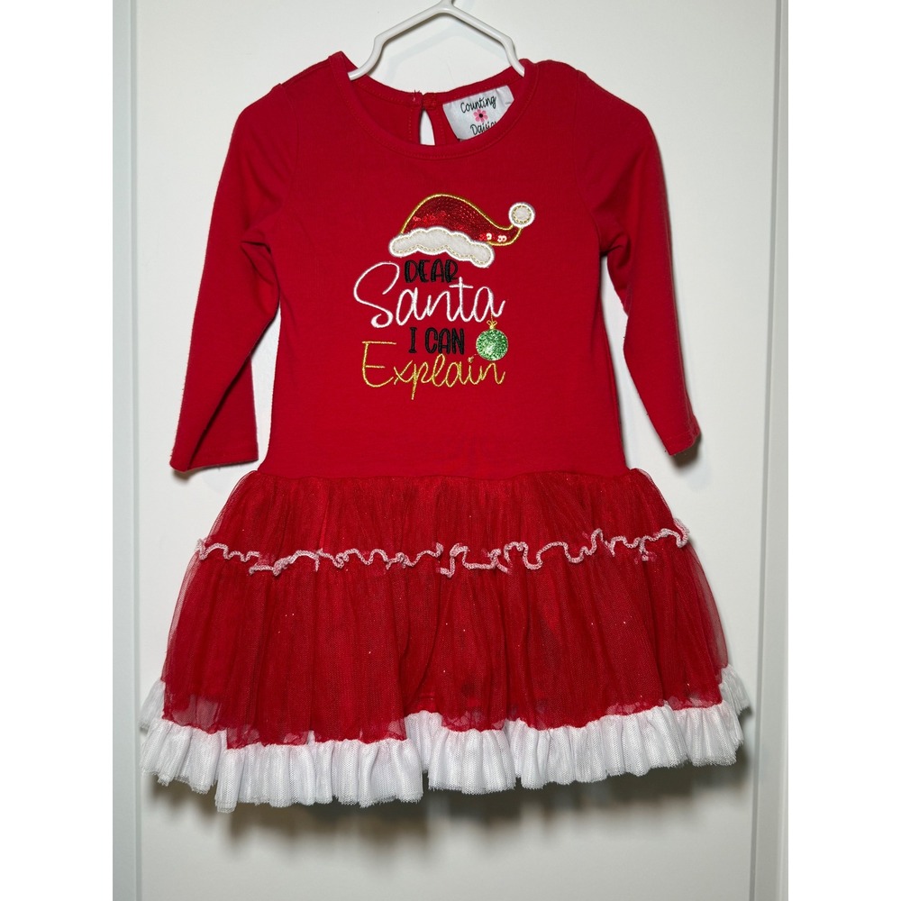 Counting Daisies Girls Red Dear Santa I Can Explain Christmas Tutu Dress 2T